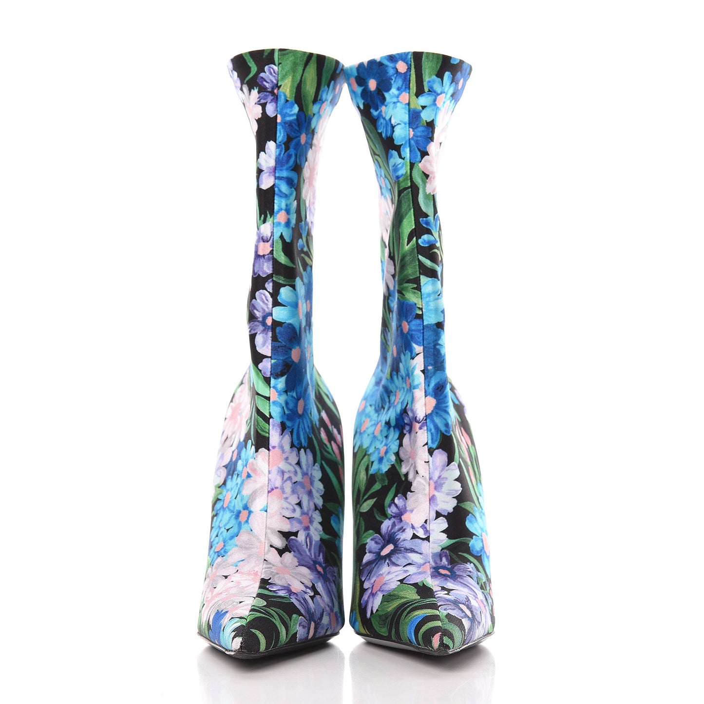 Jersey Crepe Wild Flowers Extreme Pointed Toe Knife Booties 35 Bleu Violet