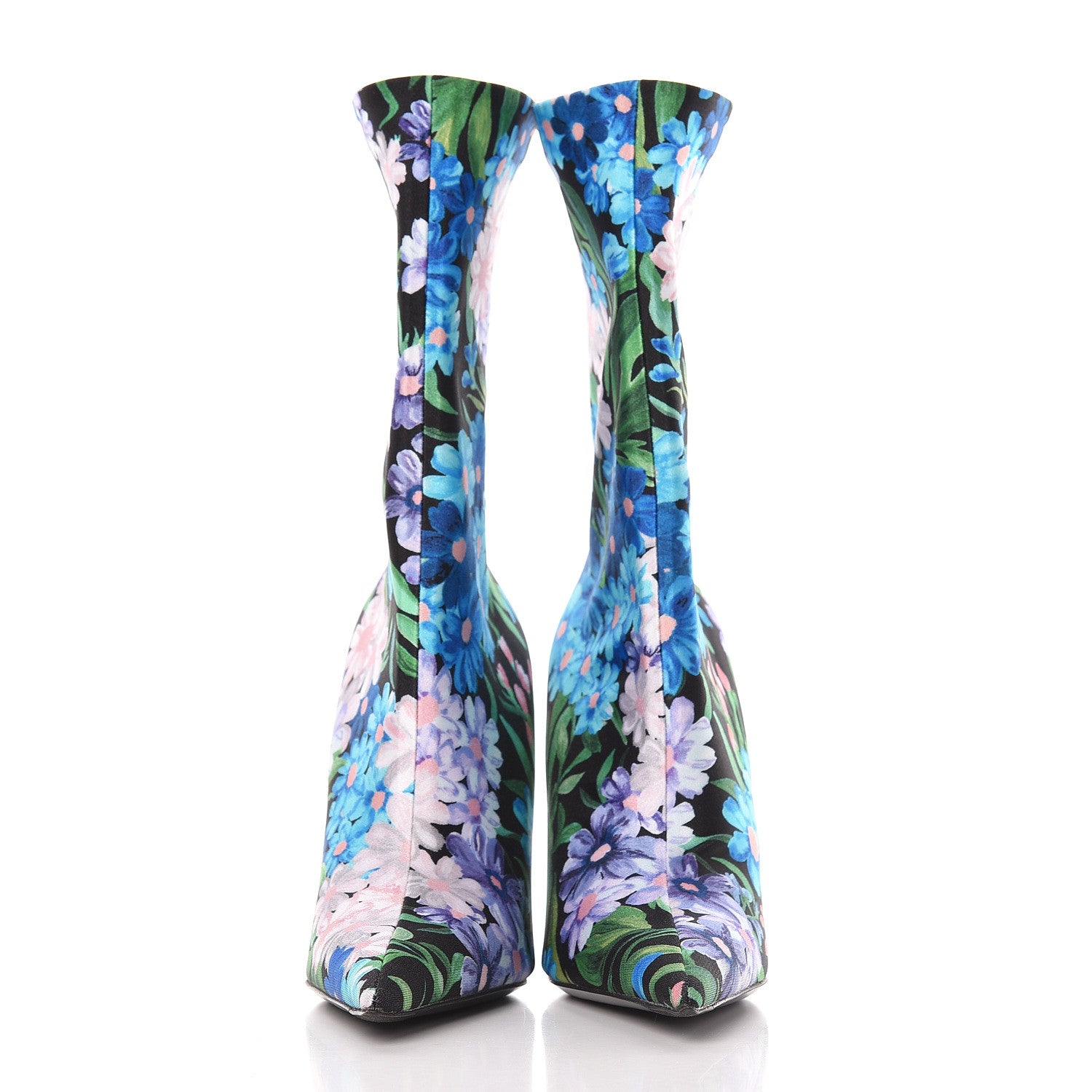 Balenciaga Jersey Crepe Wild Flowers Extreme Pointed Toe Knife Booties 35 Bleu Violet 2 of 8