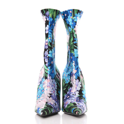 Balenciaga Jersey Crepe Wild Flowers Extreme Pointed Toe Knife Booties 35 Bleu Violet 2 of 8