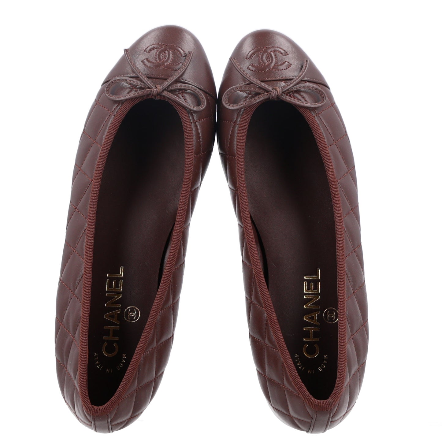 Lambskin Quilted CC Cap Toe Ballerina Flats 39 Brown