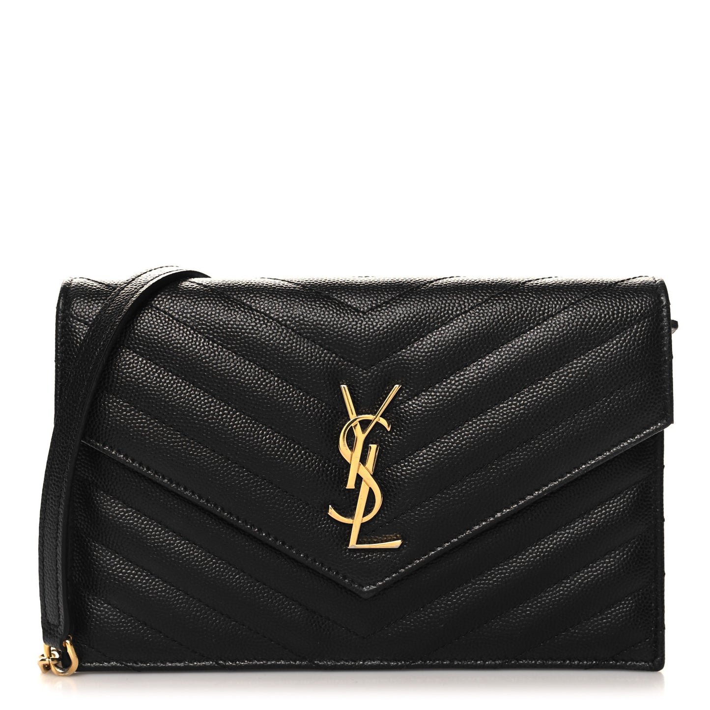 Grain De Poudre Matelasse Chevron Monogram Envelope Chain Wallet Black