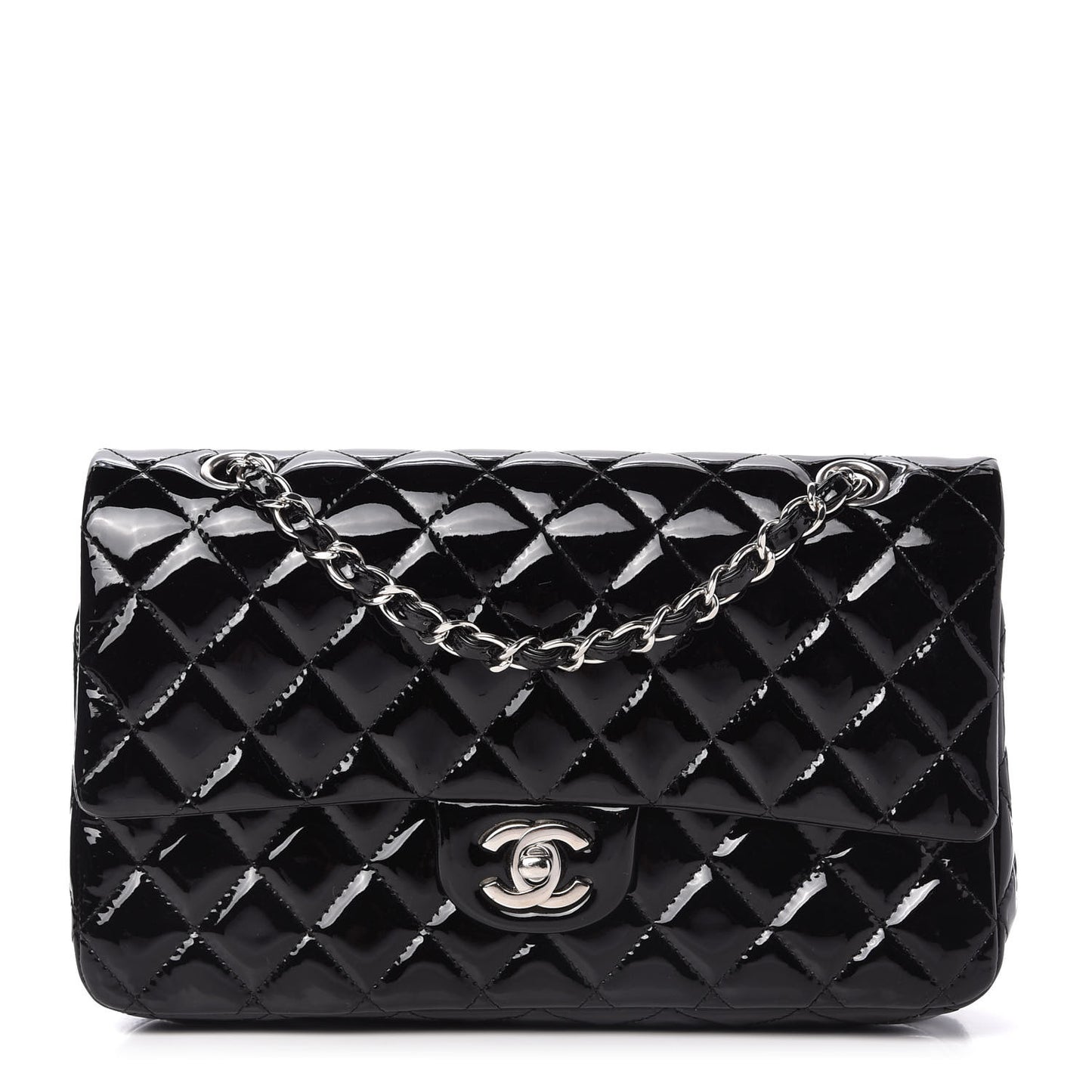 Patent Quilted Medium Double Flap Black