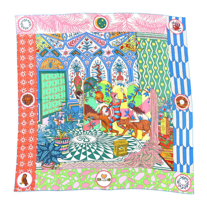 Hermes Cashmere Silk La Danse Des Amazones Shawl 140 Rouge Vert Multicolor 1 of 8