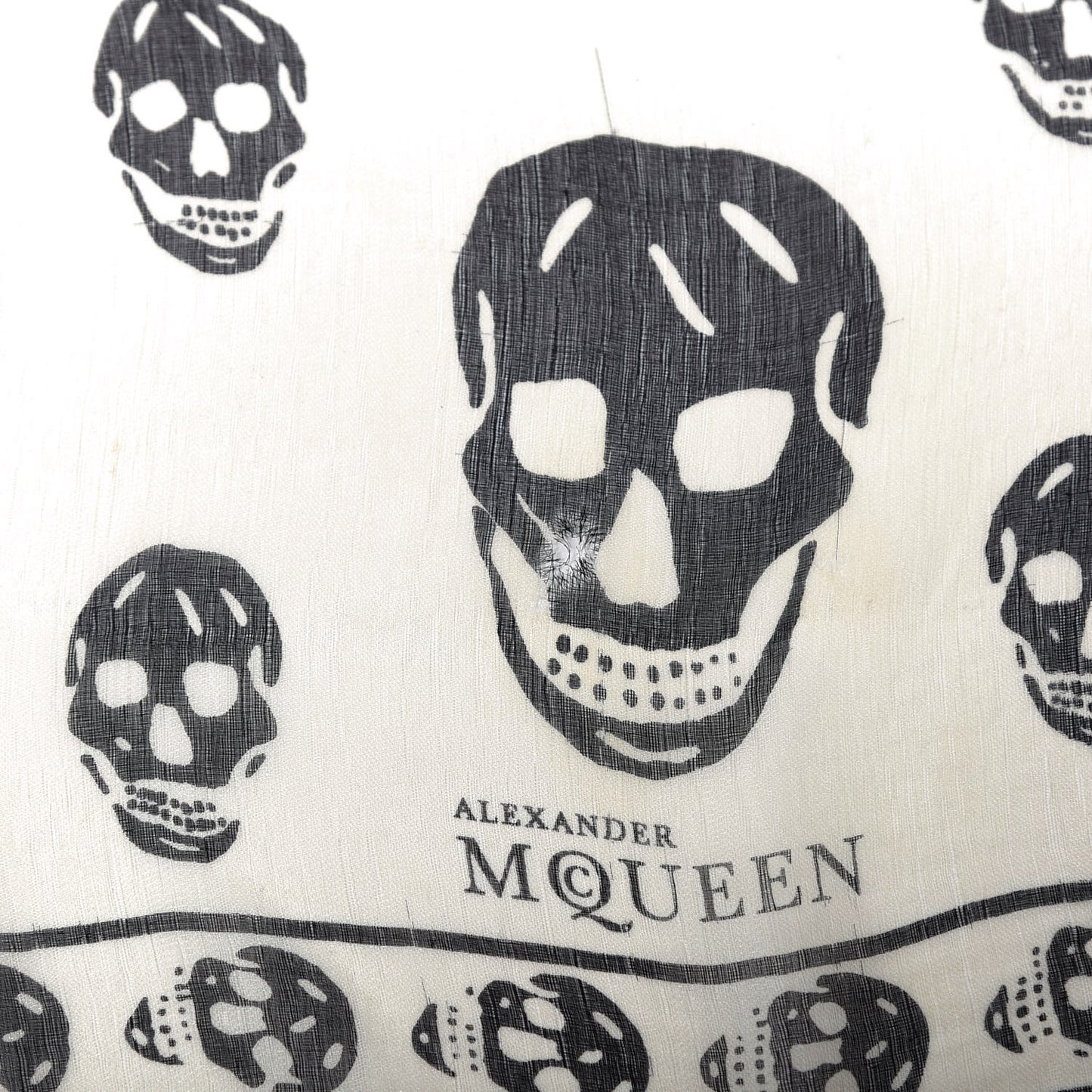 Silk Chiffon Skull Scarf Ivory Black