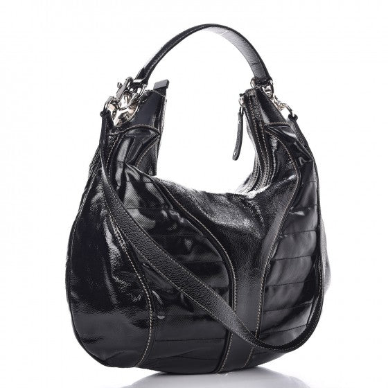 Gucci Patent Calfskin Medium Snow Glam Hobo Black 4 of 10