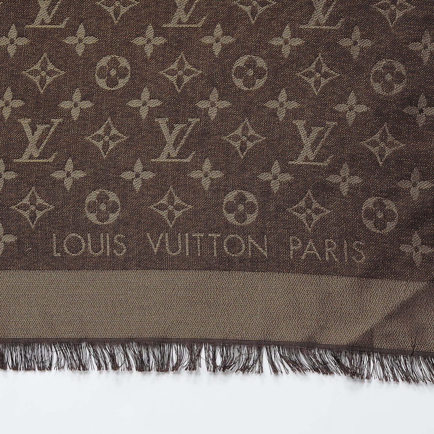 Louis Vuitton Silk Lurex Wool Monogram Shine Shawl Brown 3 of 4