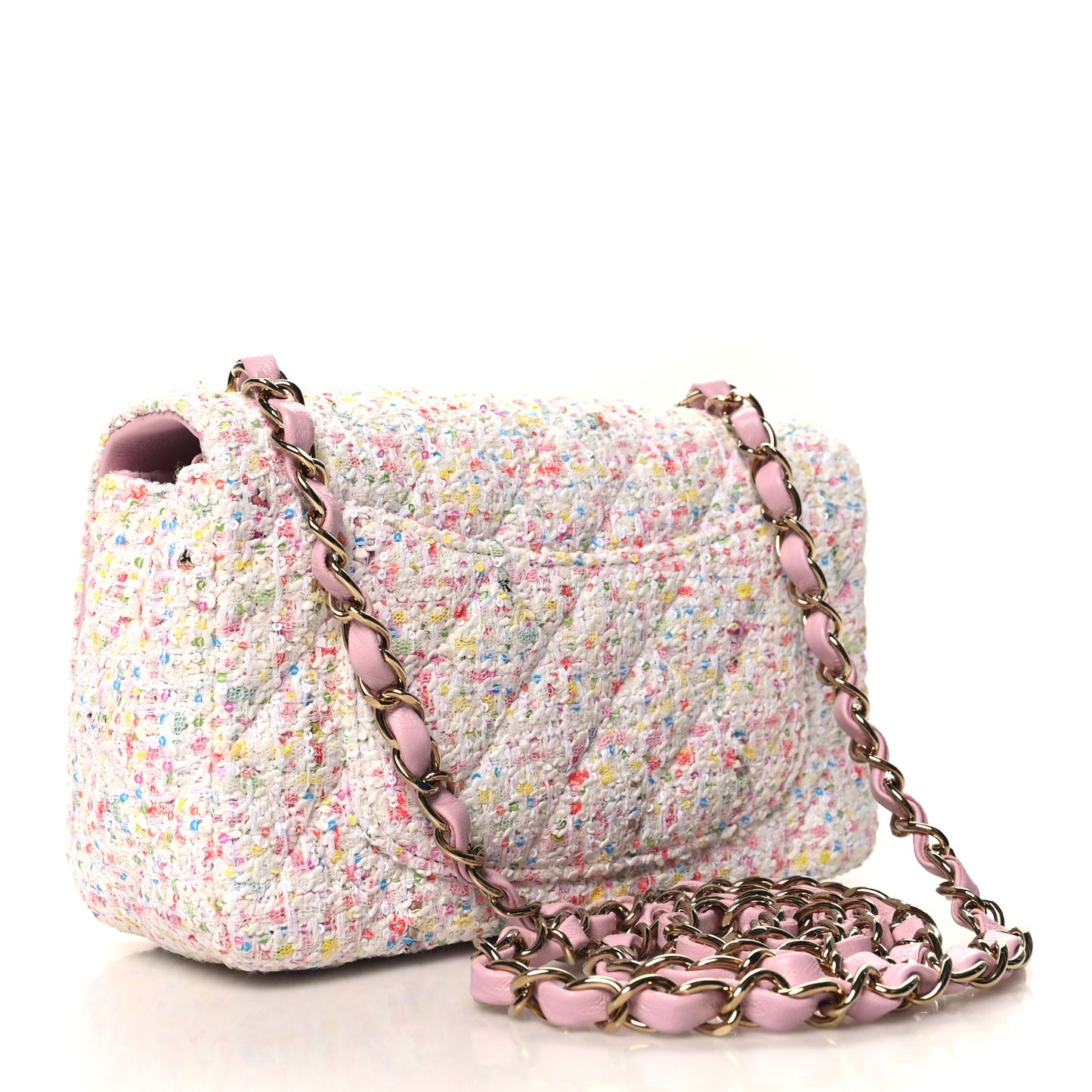 Tweed Quilted Mini Rectangular Flap White Pink Green Blue