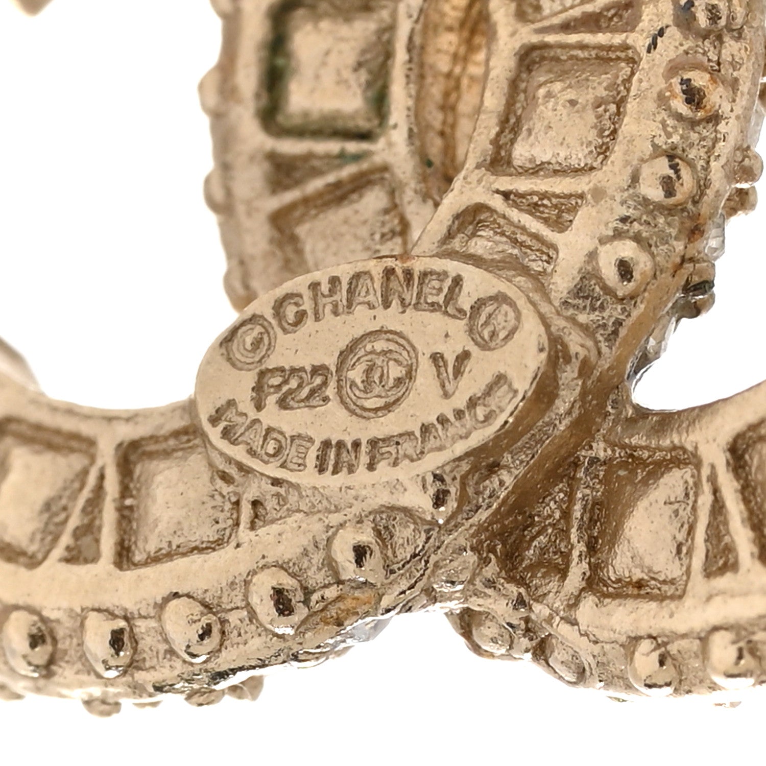 Chanel Crystal Timeless CC Earrings Light Gold 4 of 6