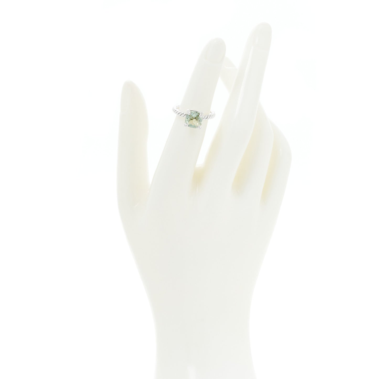Sterling Silver Diamond Prasiolite 8mm Chatelaine Ring 47 4