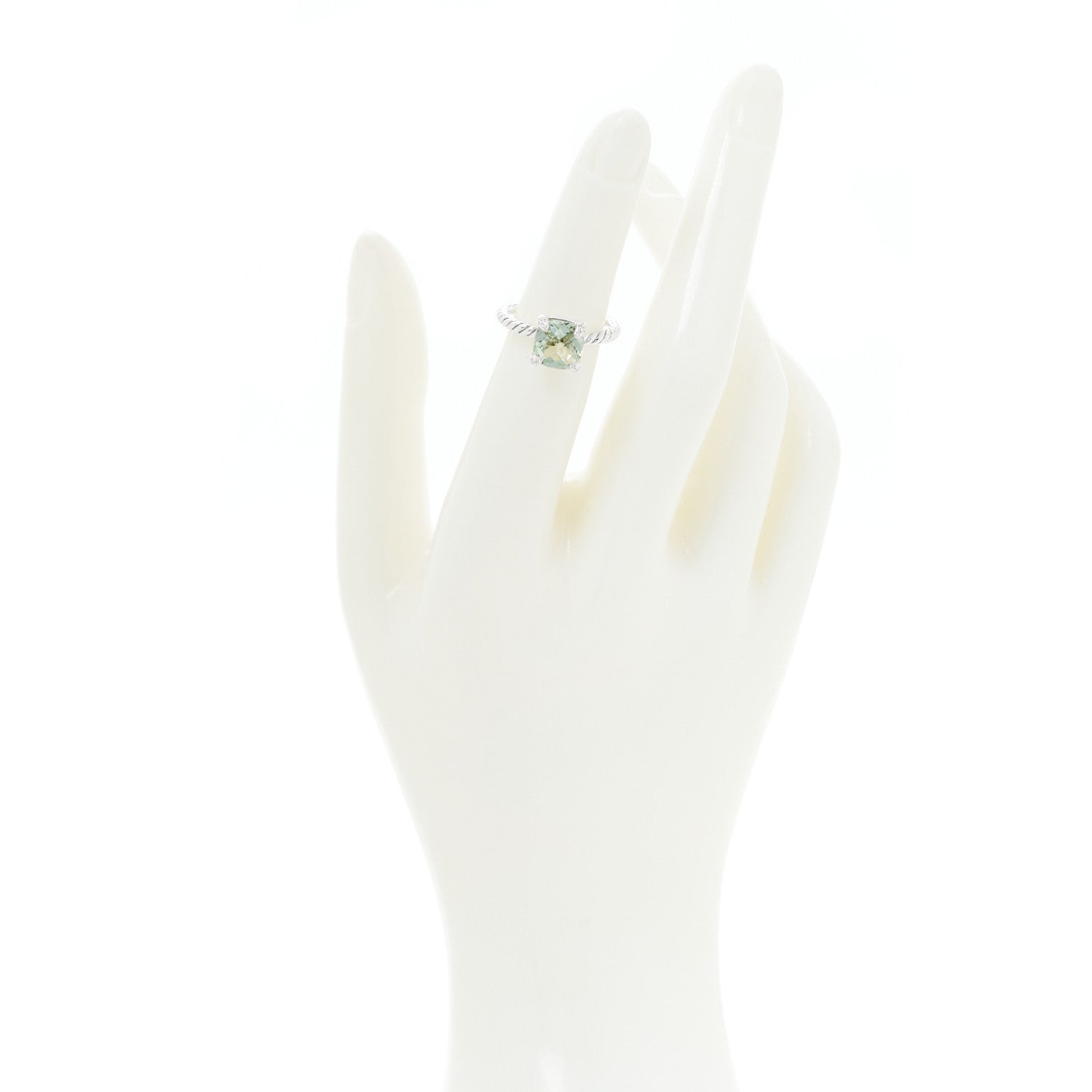 David Yurman Sterling Silver Diamond Prasiolite 8mm Chatelaine Ring 47 4 2 of 4
