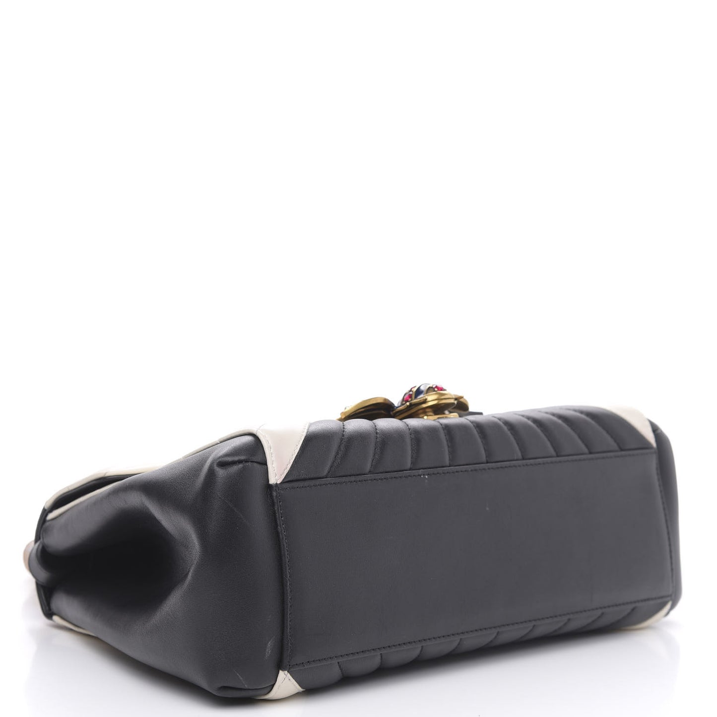Calfskin Bamboo Trapuntata Queen Margaret Top Handle Bag Mystic White Black