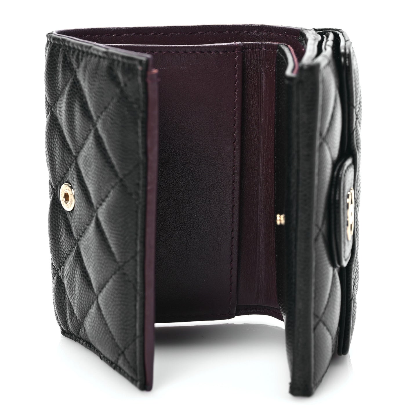 Caviar Quilted Tri-Fold Flap Wallet Black