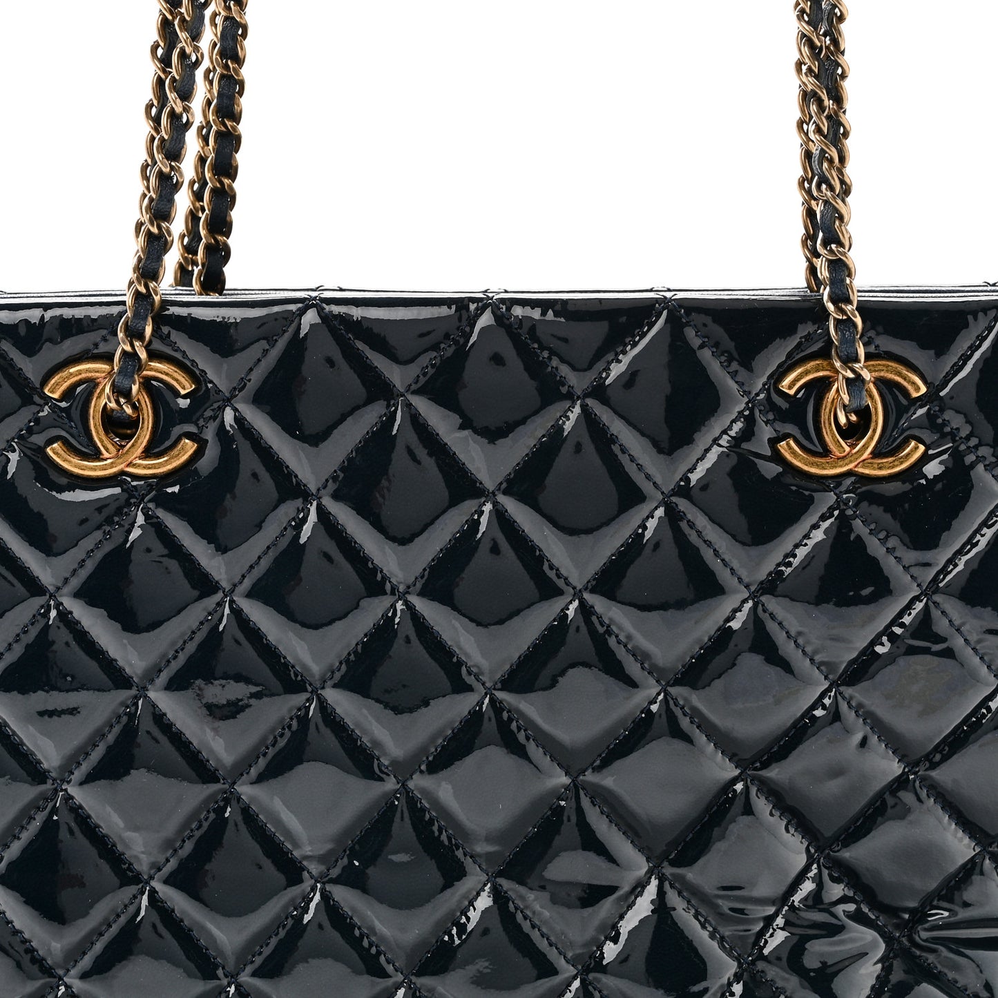 Patent Goatskin Quilted Small CC Eyelet Tote Blue