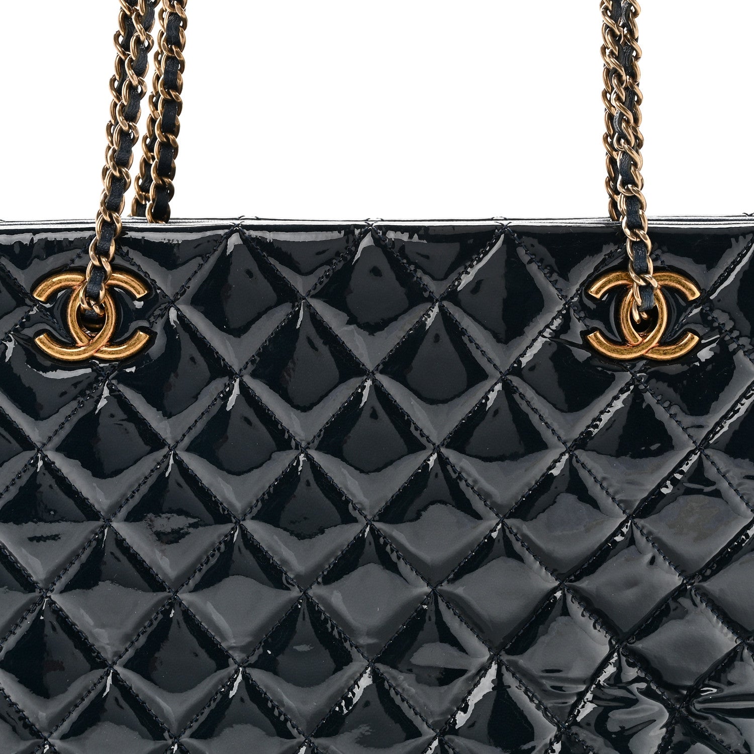 Chanel Patent Goatskin Quilted Small CC Eyelet Tote Blue 8 of 10