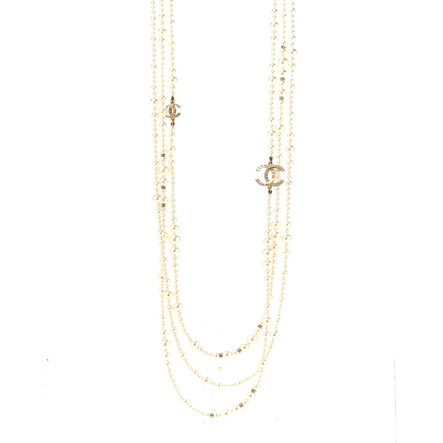 Metal Pearl Crystal Graduated CC Multi Strand Necklace Gold