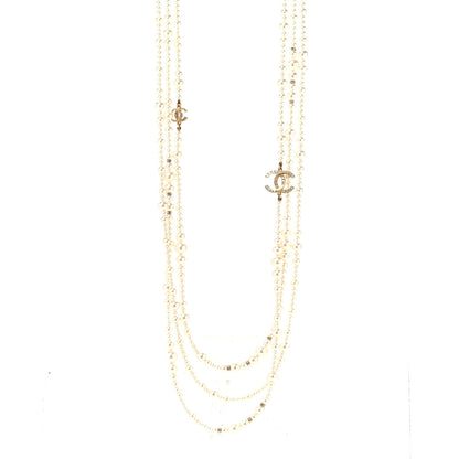 Chanel Metal Pearl Crystal Graduated CC Multi Strand Necklace Gold 1 of 5