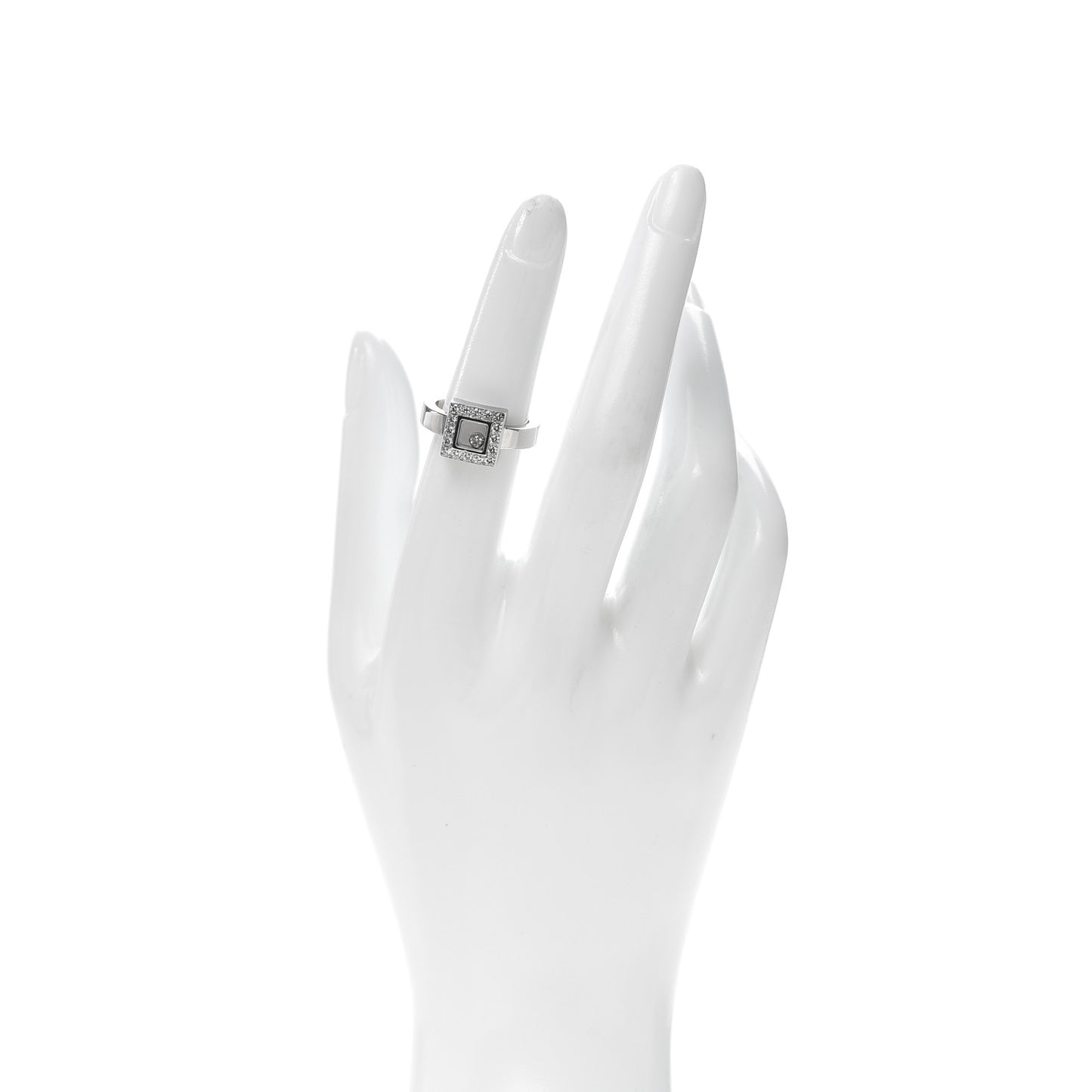 18K White Gold Diamond Happy Diamond Square Pave Ring 53 6.25