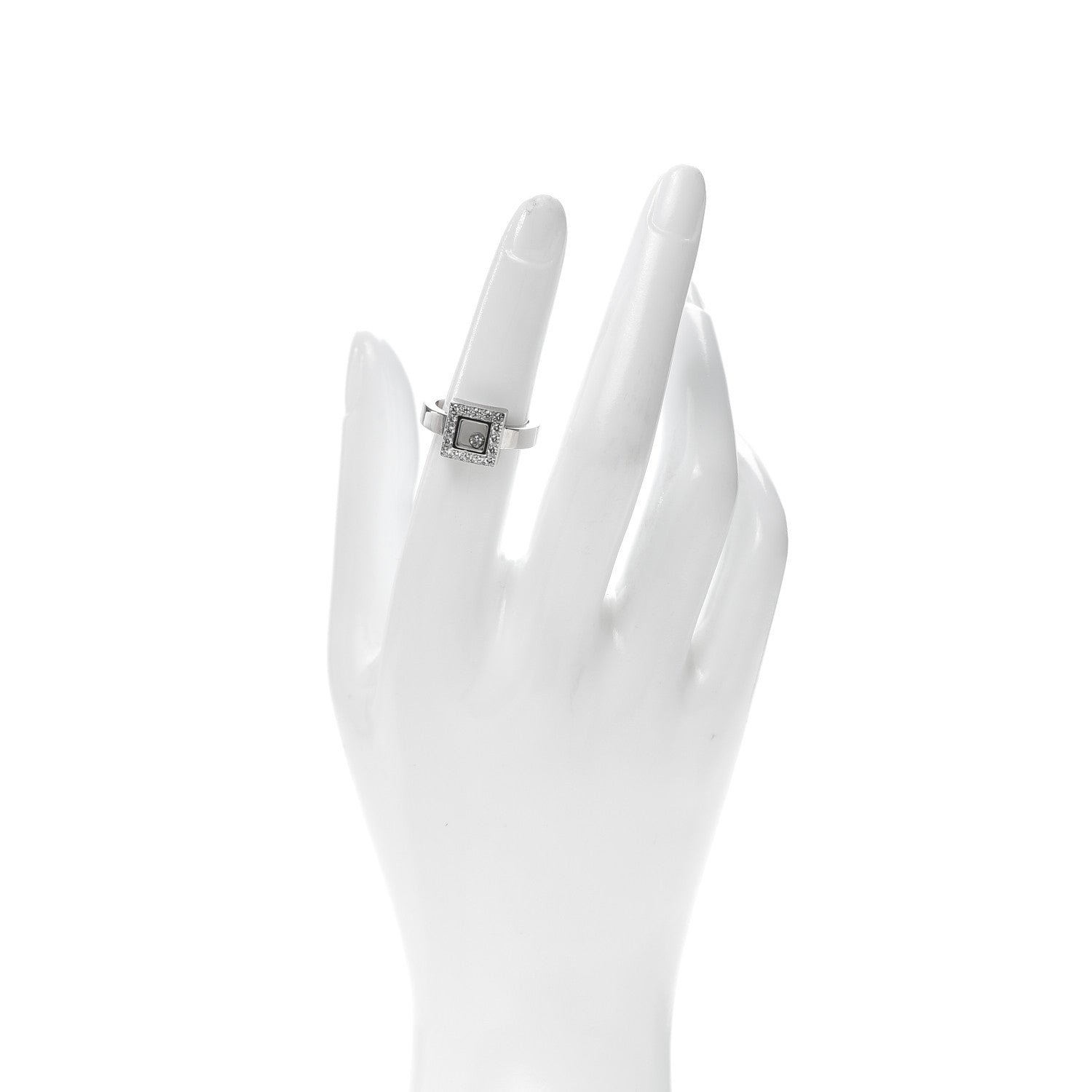 Chopard 18K White Gold Diamond Happy Diamond Square Pave Ring 53 6.25 2 of 6