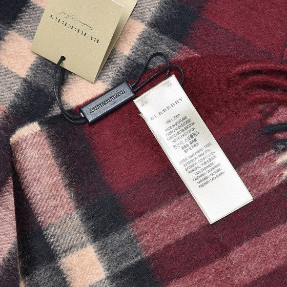 Cashmere Giant Check Fringe Scarf Claret