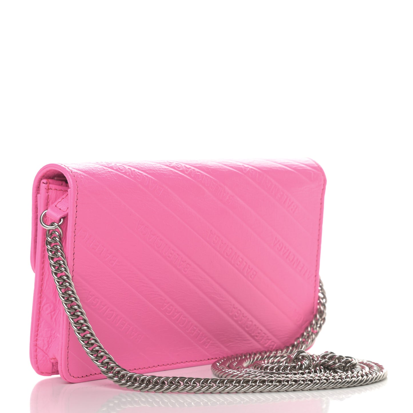 Shiny Goatskin Logo Embossed BB Wallet On Chain Acid Pink