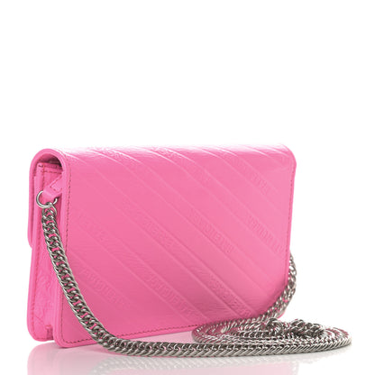 Balenciaga Shiny Goatskin Logo Embossed BB Wallet On Chain Acid Pink 3 of 11