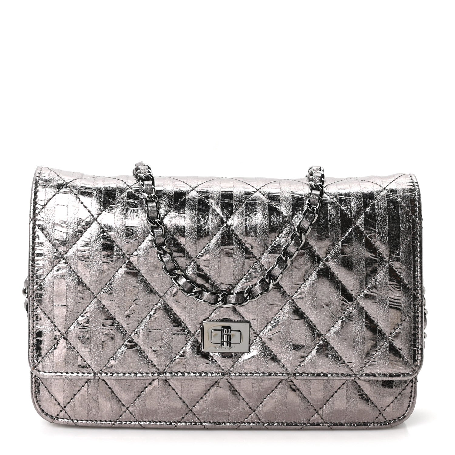 Chanel Metallic Striped Calfskin Reissue Wallet On Chain WOC Silver 1 of 11