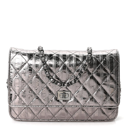 Chanel Metallic Striped Calfskin Reissue Wallet On Chain WOC Silver 1 of 11