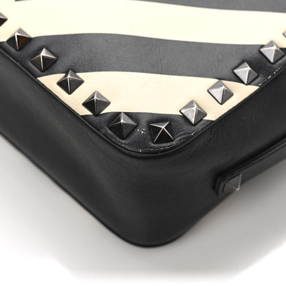Valentino Garavani Vitello Chevron Rockstud Camera Crossbody Bag Light Ivory Black 11 of 12