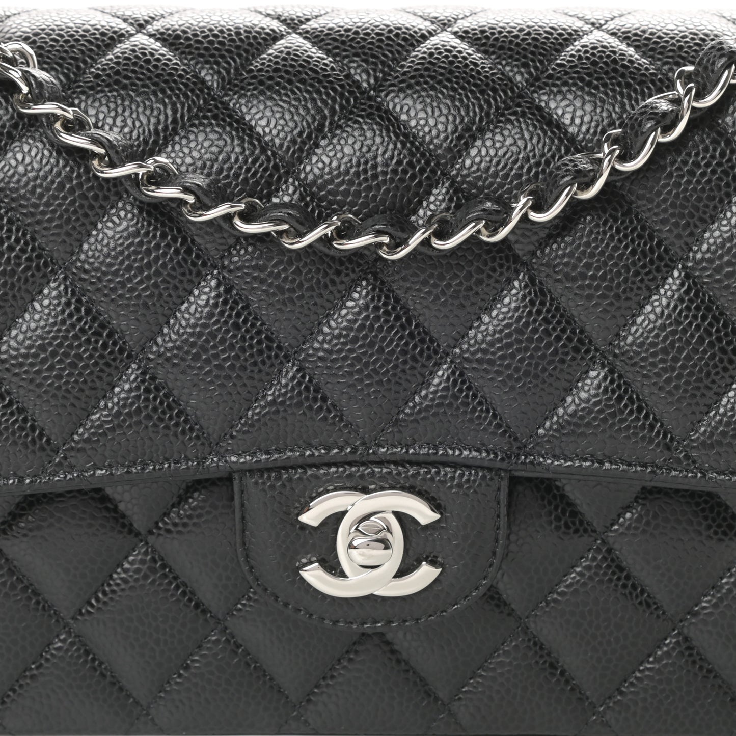 Caviar Quilted Medium Double Flap Black