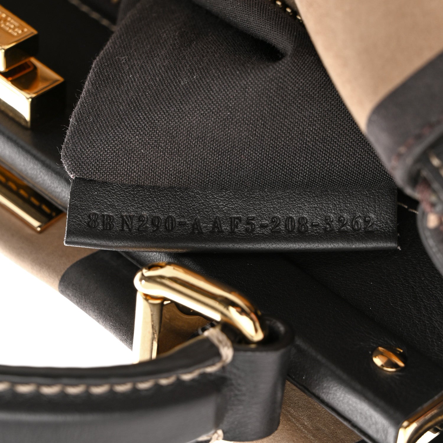 Fendi Vitello Nabuk Seta Pequin Medium Peekaboo Iconic Satchel Tobacco Moro Ebano 7 of 10