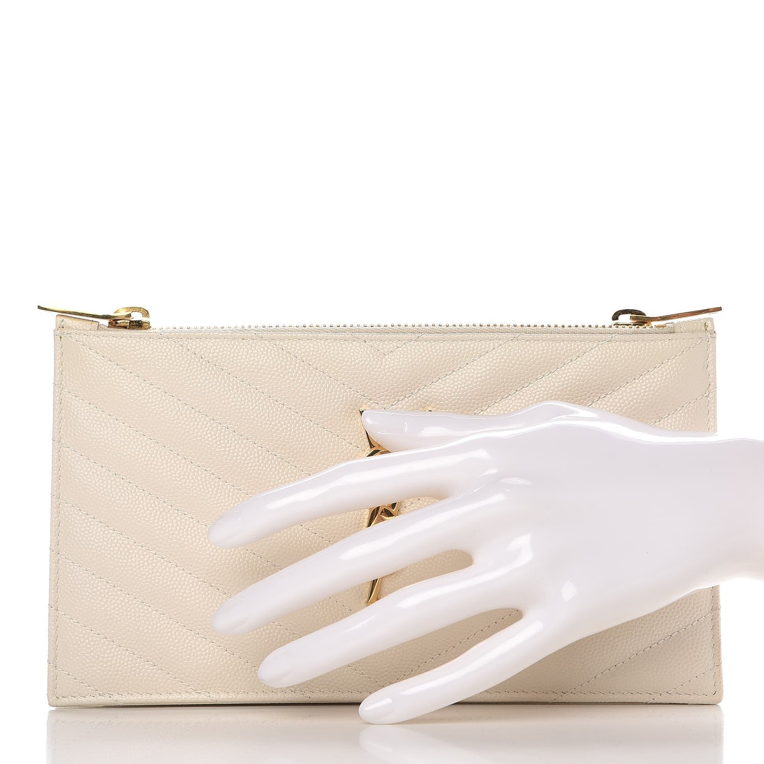 Saint Laurent Grain De Poudre Matelasse Chevron Monogram Double Zip Wallet Porcellana 2 of 7