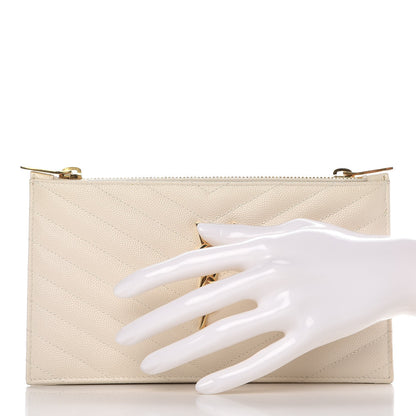 Saint Laurent Grain De Poudre Matelasse Chevron Monogram Double Zip Wallet Porcellana 2 of 7