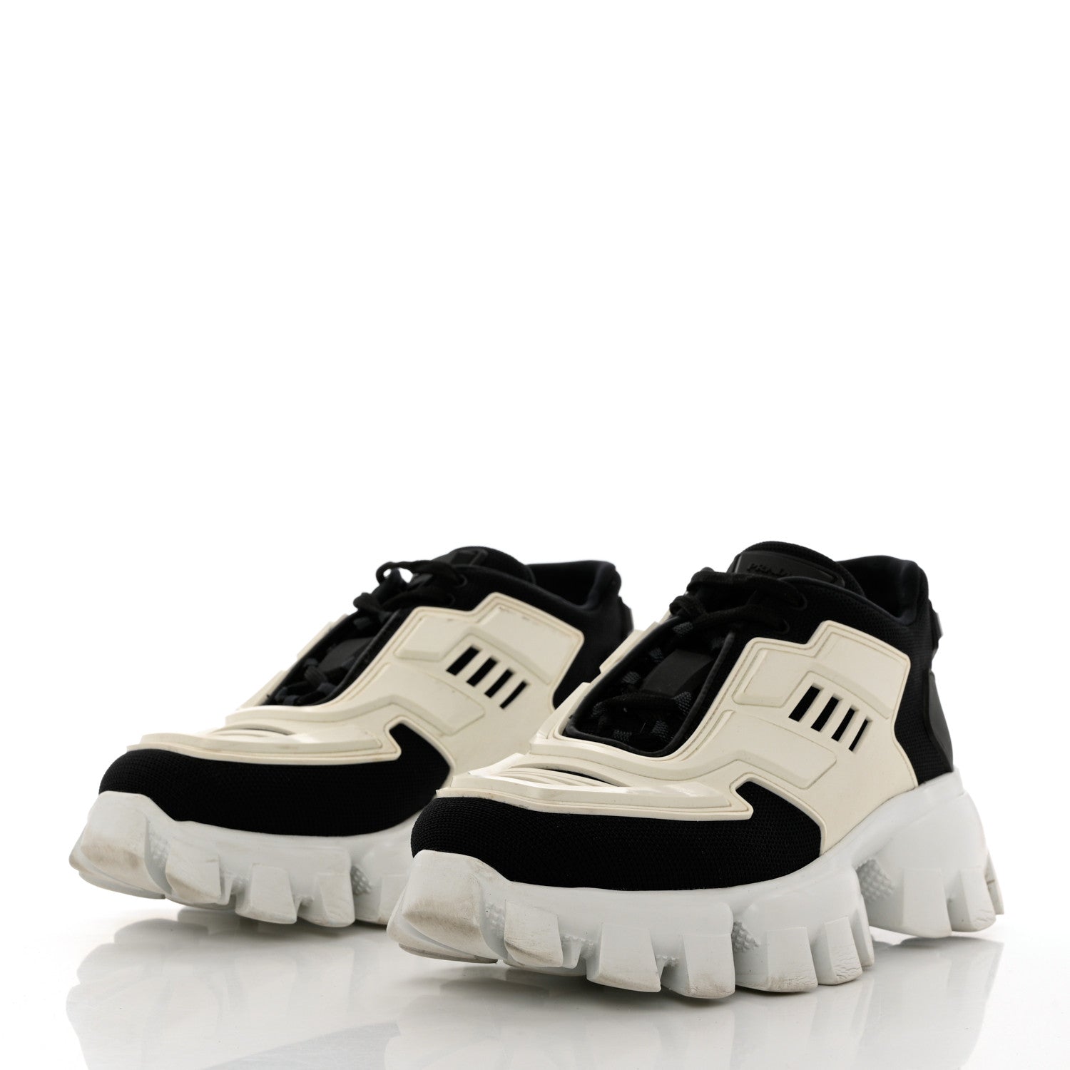 Prada Rubber Technical Knit Fabric Cloudbust Thunder Sneakers 37.5 Black White 3 of 12