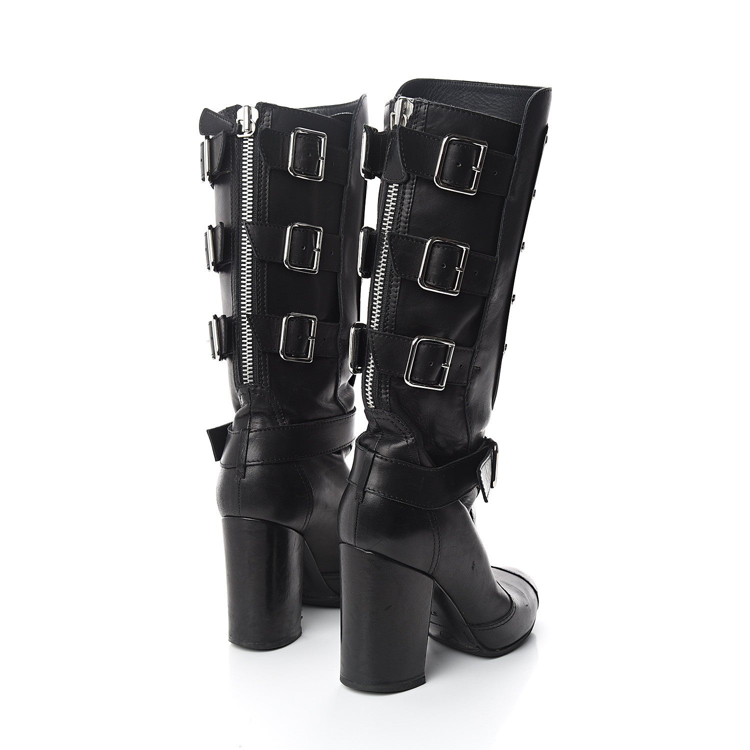 Chanel Calfskin Metal Plate Biker Boots 37 Black 4 of 8