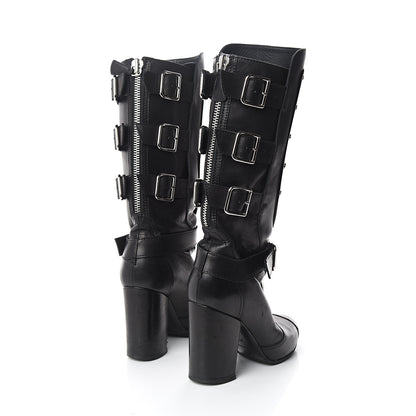 Chanel Calfskin Metal Plate Biker Boots 37 Black 4 of 8