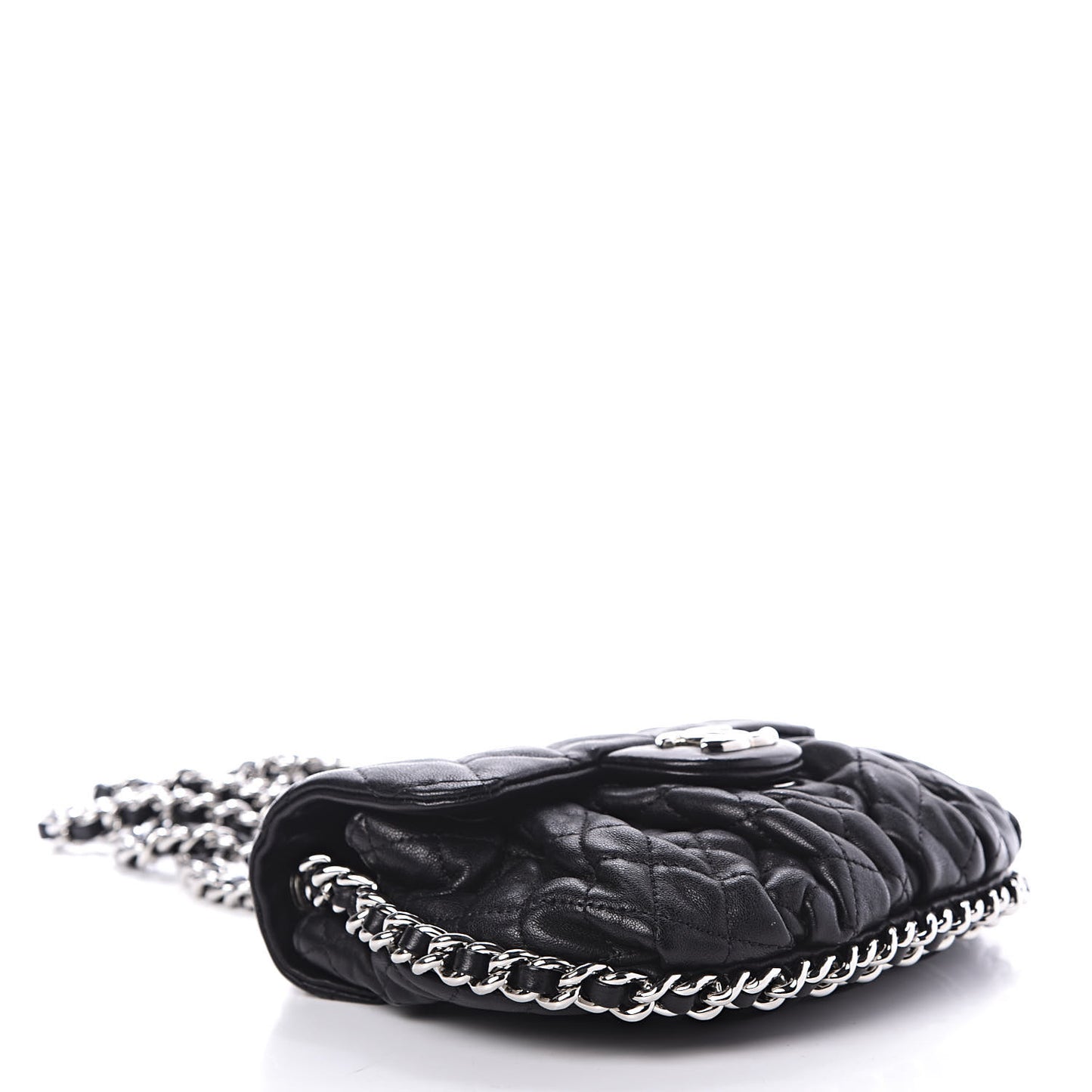 Washed Lambskin Quilted Mini Chain Around Flap Black
