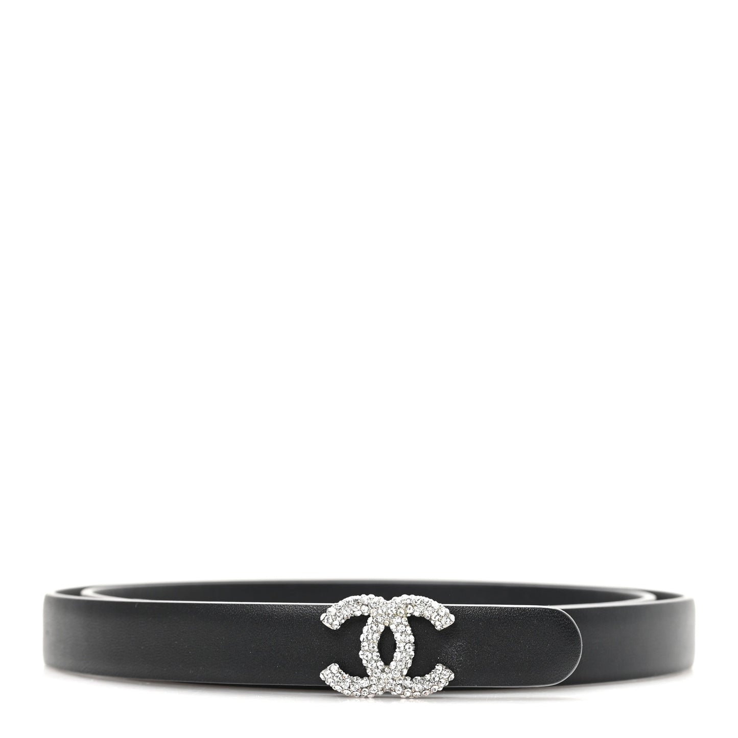 Calfskin Crystal CC Skinny Belt 90 36 Black