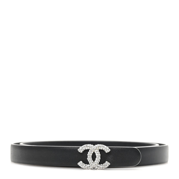 Chanel Calfskin Crystal CC Skinny Belt 90 36 Black 1872875