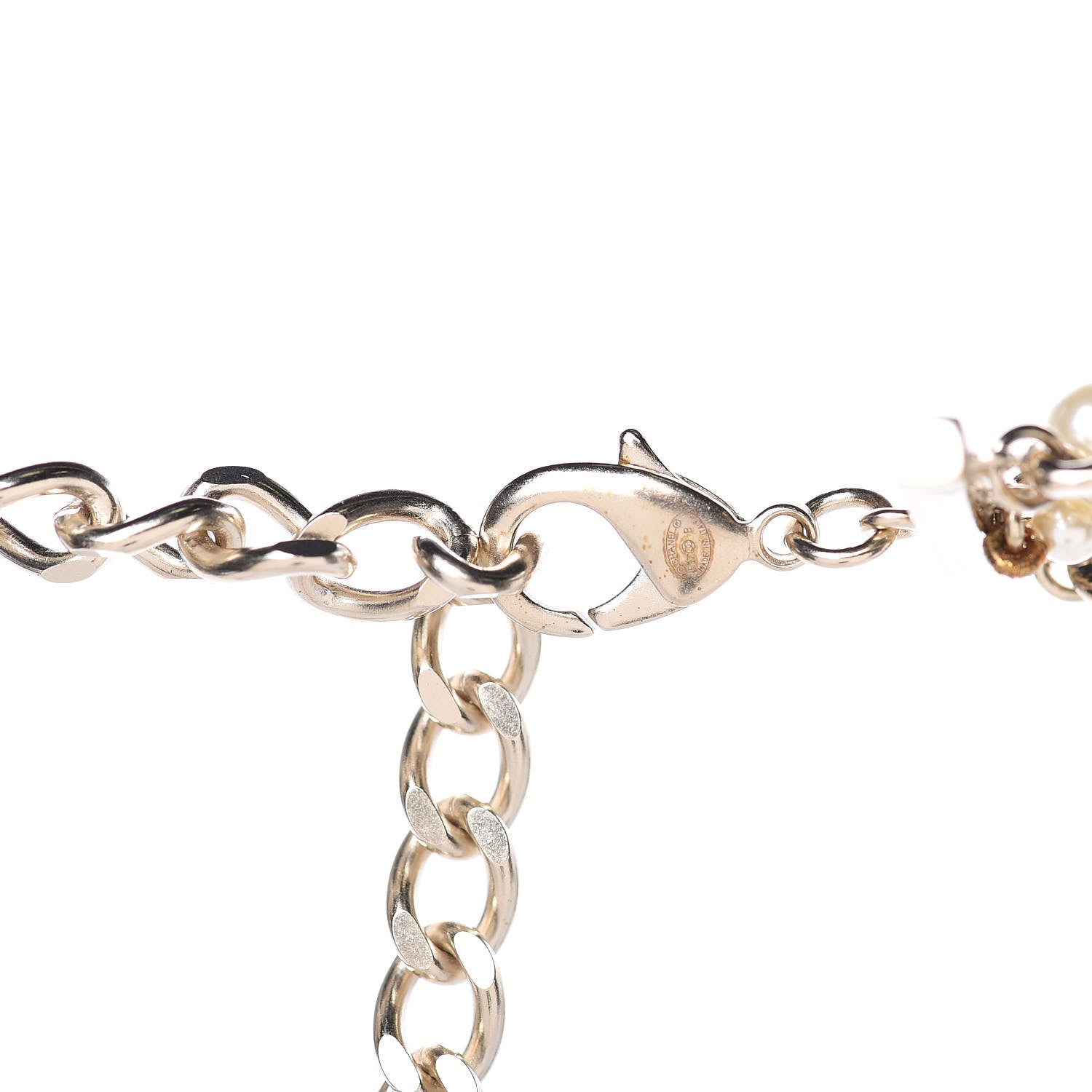 Chanel Glazed Calfskin Pearl CC Chain Necklace Black Gold 4 of 5