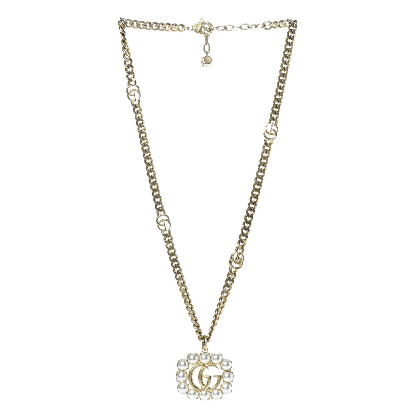 Pearl Embellished Double G Necklace Aged Gold