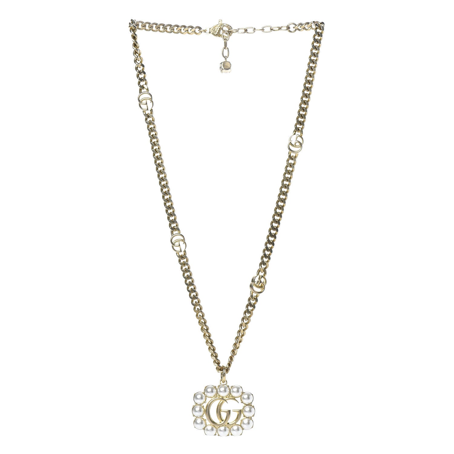 Gucci Pearl Embellished Double G Necklace Aged Gold 4 of 5