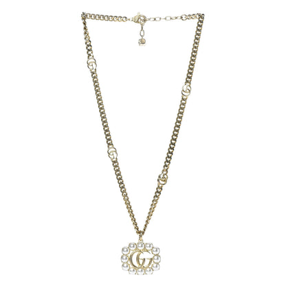 Gucci Pearl Embellished Double G Necklace Aged Gold 4 of 5