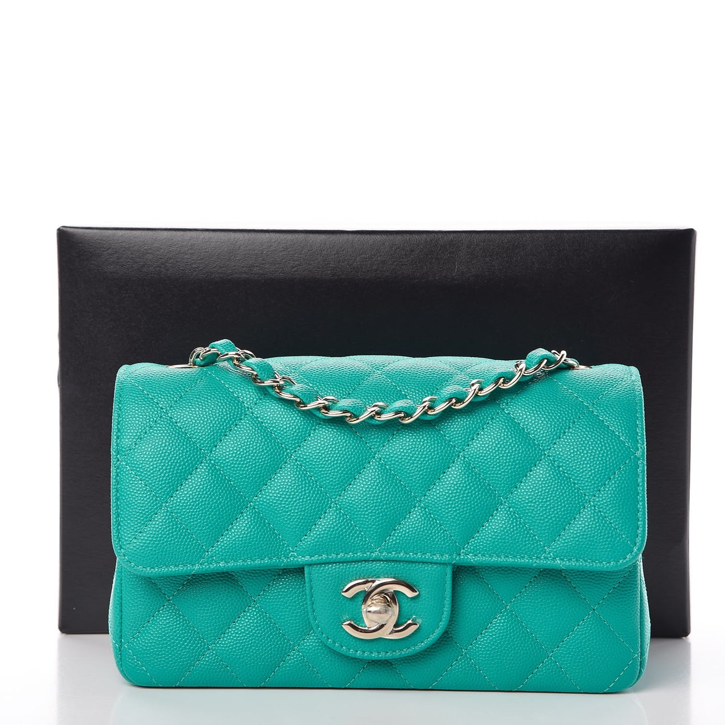Caviar Quilted Mini Rectangular Flap Turquoise