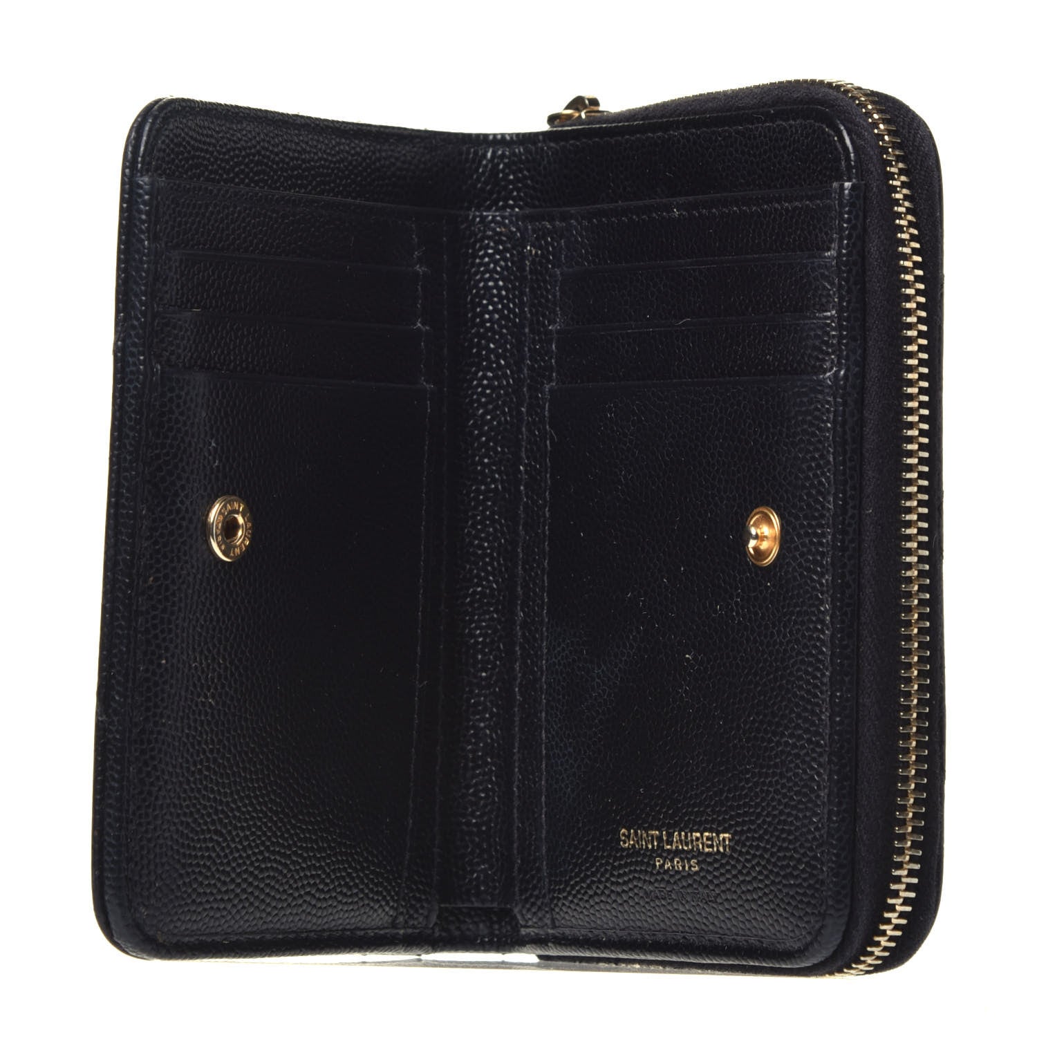 Saint Laurent Grain De Poudre Matelasse Chevron Monogram Compact Zip Around Wallet Black 5 of 6