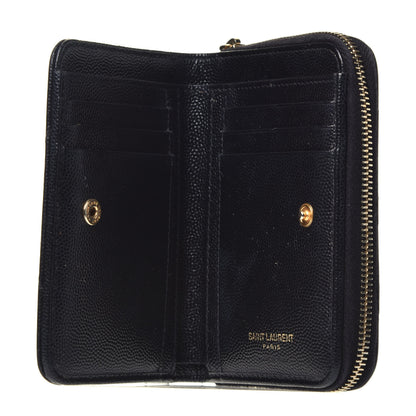 Saint Laurent Grain De Poudre Matelasse Chevron Monogram Compact Zip Around Wallet Black 5 of 6