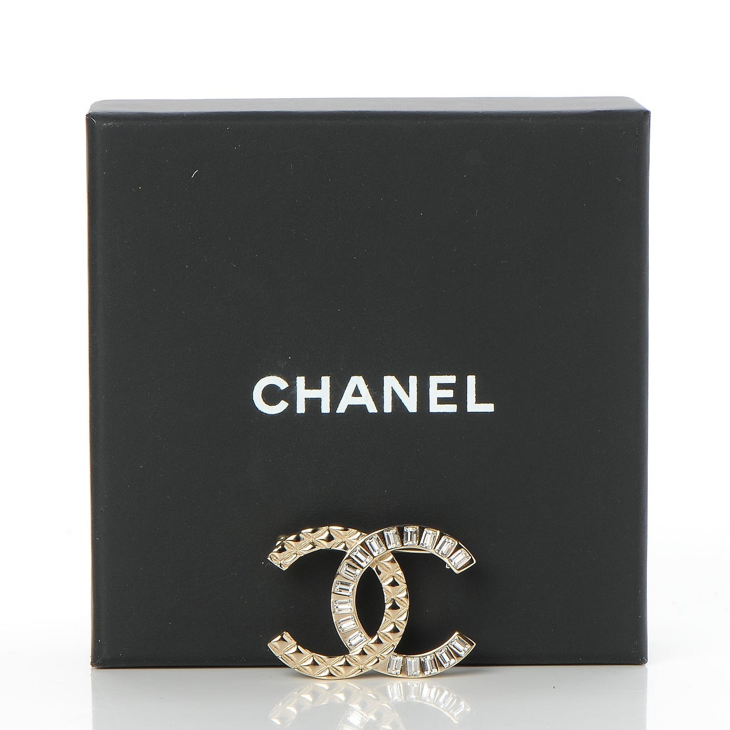 Baguette Crystal Quilted CC Brooch Gold