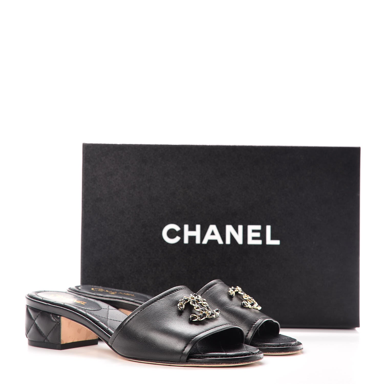 Chanel Lambskin Quilted CC Sandal Mules 37.5 Black 12 of 12
