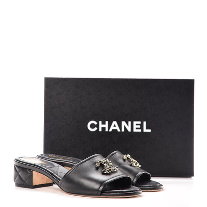Chanel Lambskin Quilted CC Sandal Mules 37.5 Black 12 of 12