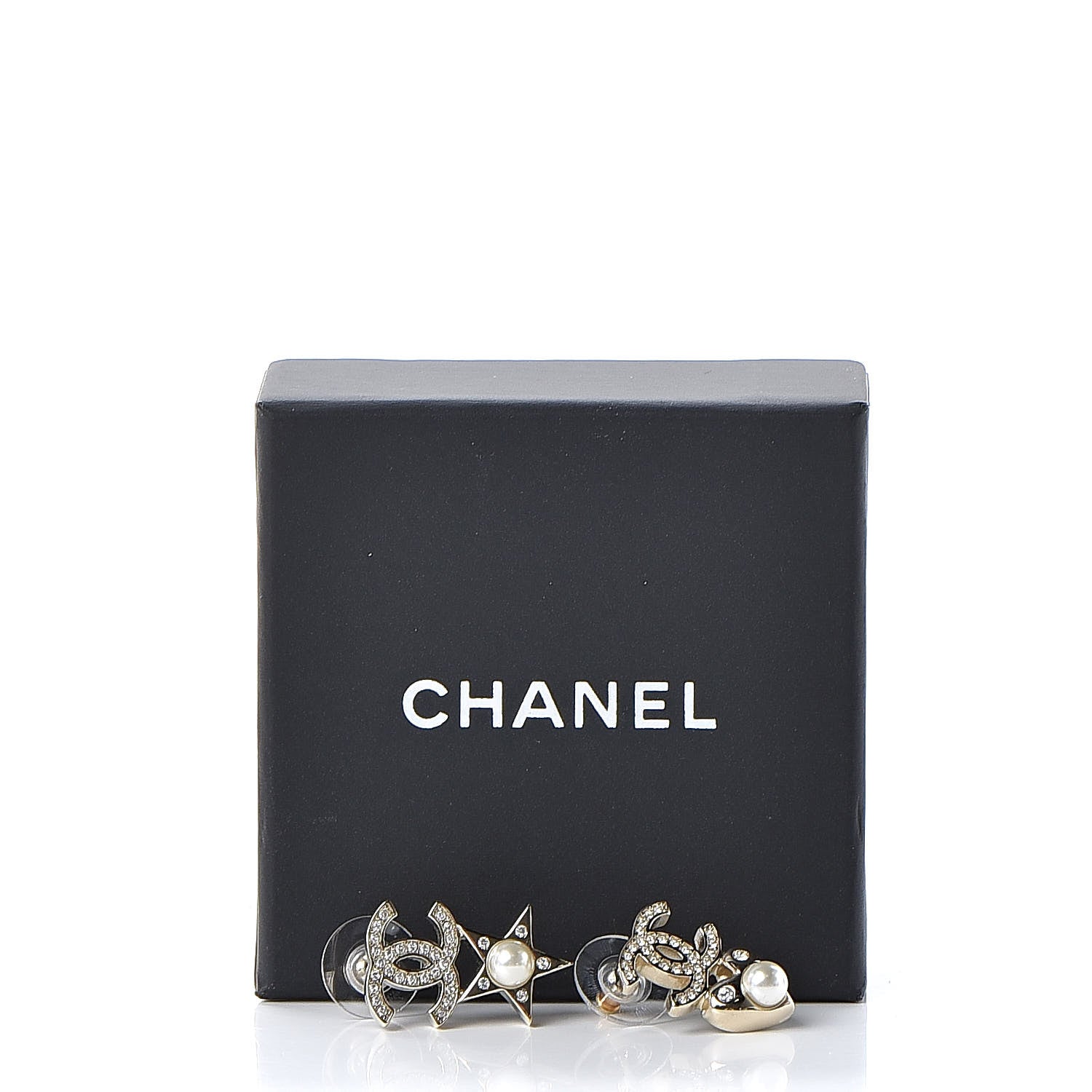 Chanel Crystal Pearl Charming Winter CC Star Heart Earrings Gold 5 of 5