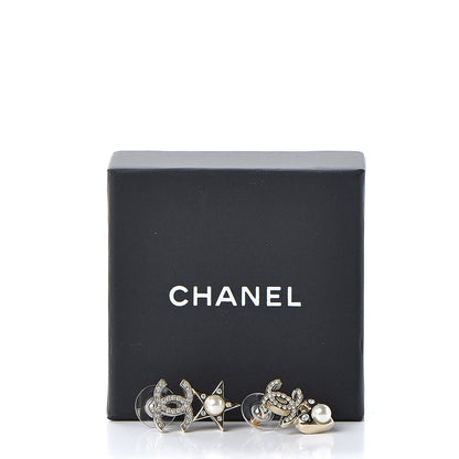Chanel Crystal Pearl Charming Winter CC Star Heart Earrings Gold 5 of 5